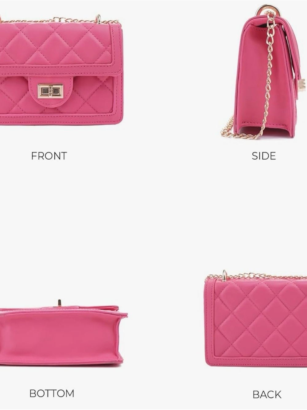 Quilted Pink Leather Crossbody with Gold Hardware - Picture 4 of 7